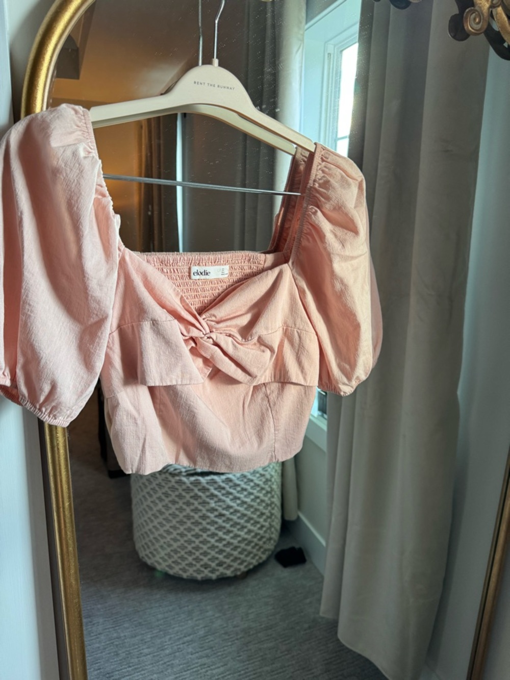 Elodie Pale Pink Knot-Front Puff Sleeve Crop Top
